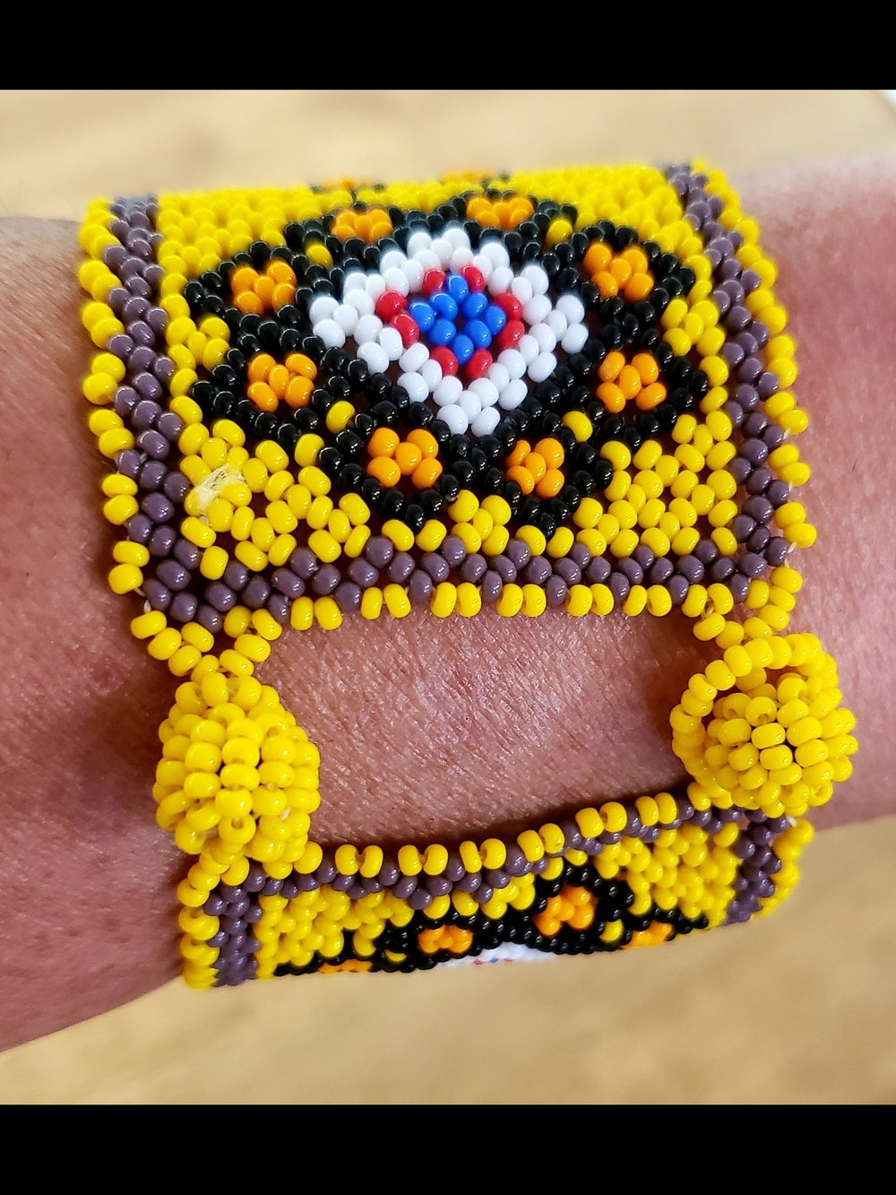 Handmade Yellow Seed Bead Cuff Bracelet